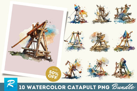 Watercolor Catapult Clipart Bundle Sublimation Regulrcrative 