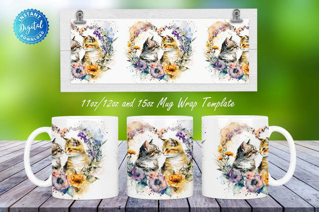 Watercolor Cats Spring 11, 12 & 15 Oz Mug Sublimation Sublimation Regulrcrative 