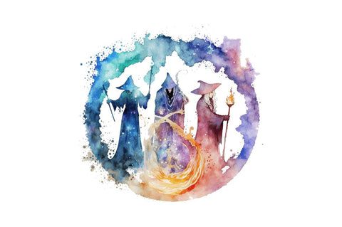 Watercolor Celestial Wizards Clipart Bundle Sublimation Regulrcrative 