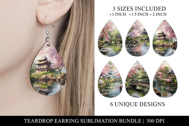 Watercolor Cherry Blossom TearDrop Earring Sublimation Bund Sublimation BijouBay 