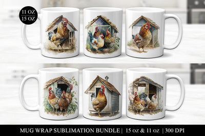 Watercolor Chicken Sublimation Bundle - 6 Premium Designs Sublimation BijouBay 