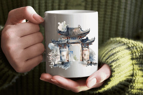 Watercolor Chinese Gate Clipart Bundle Sublimation Regulrcrative 
