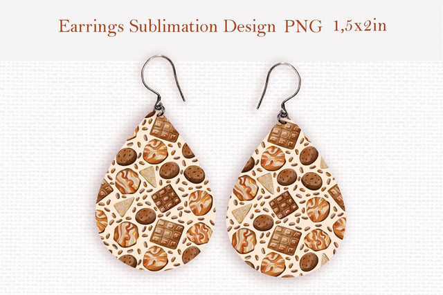 Watercolor chocolate and biscuits teardrop earrings design Sublimation LuckyTurtleArt 