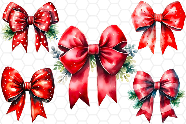 Watercolor Christmas Bow Clipart PNG Sublimation DreanArtDesign 