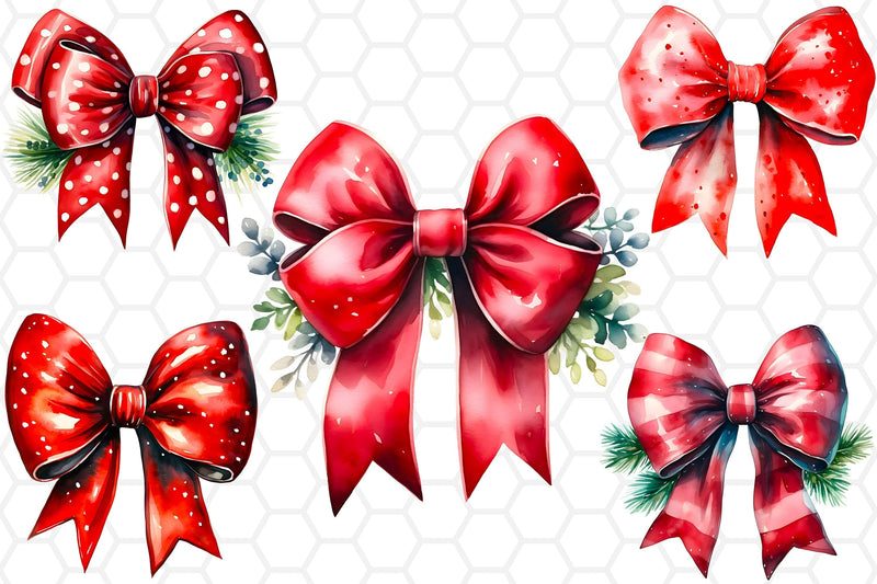 Watercolor Christmas Bow Clipart PNG Sublimation DreanArtDesign 