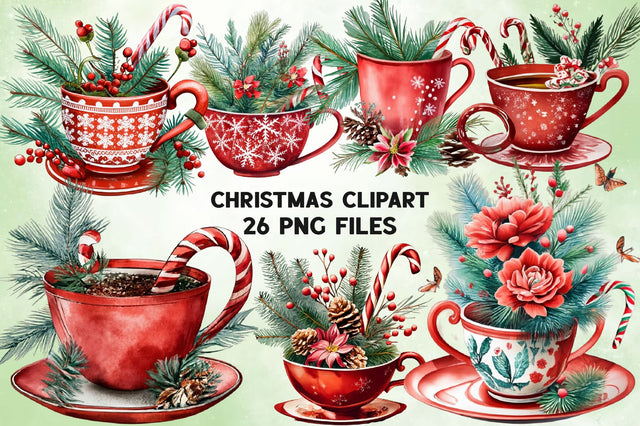 Watercolor Christmas Coffee Vintage Clipart Sublimation Rupkotha 
