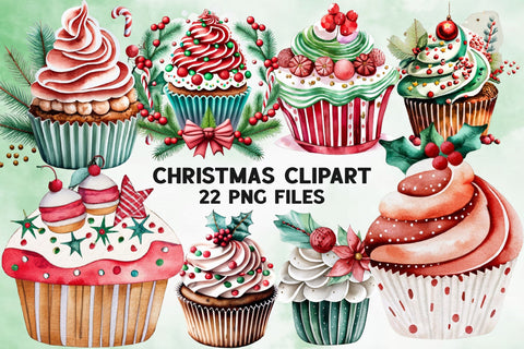 Watercolor Christmas Cupcake Clipart Sublimation Rupkotha 