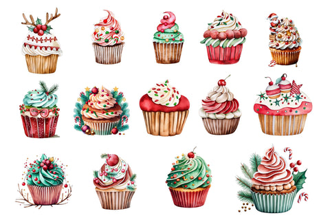 Watercolor Christmas Cupcake Clipart Sublimation Rupkotha 