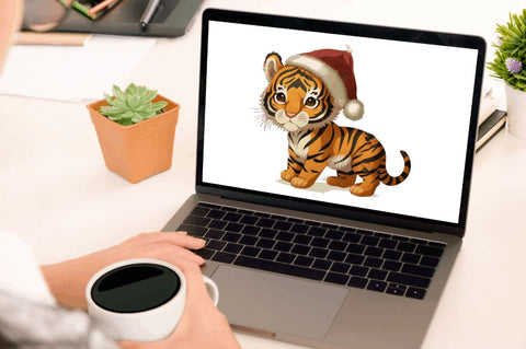Watercolor Christmas Cute Tiger Clipart Bundle Sublimation Regulrcrative 