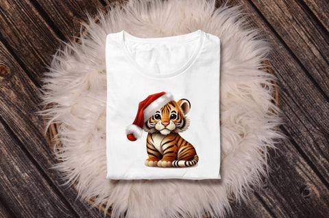 Watercolor Christmas Cute Tiger Clipart Bundle Sublimation Regulrcrative 