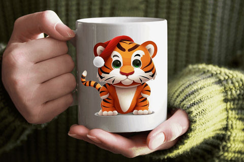 Watercolor Christmas Cute Tiger Clipart Bundle Sublimation Regulrcrative 