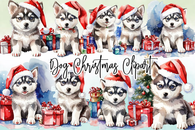 Watercolor Christmas Dog Clipart Bundle Sublimation Rupkotha 