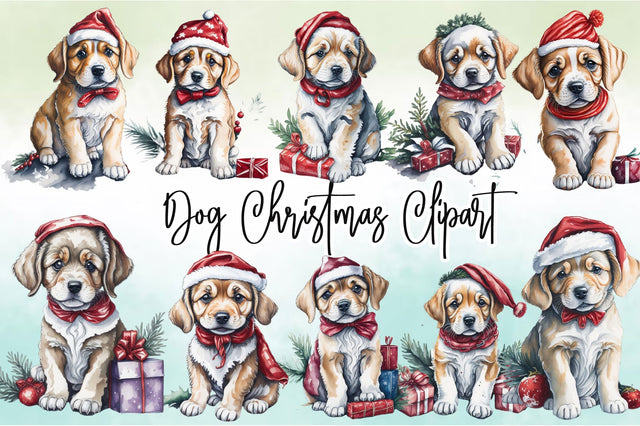 Watercolor Christmas Dog Clipart Bundle Sublimation Rupkotha 