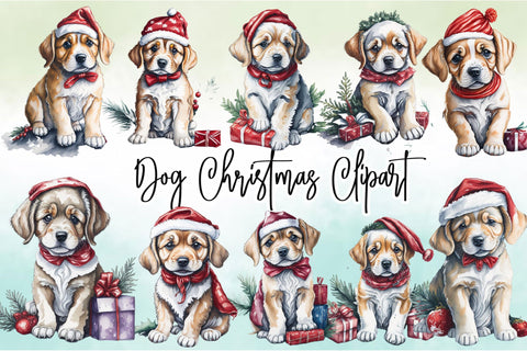 Watercolor Christmas Dog Clipart Bundle Sublimation Rupkotha 