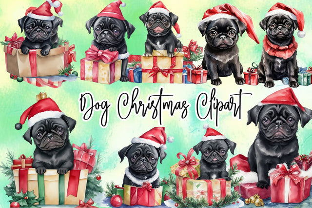 Watercolor Christmas Dog Clipart Bundle Sublimation Rupkotha 