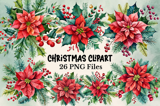 Watercolor Christmas Flower Clipart Sublimation Rupkotha 