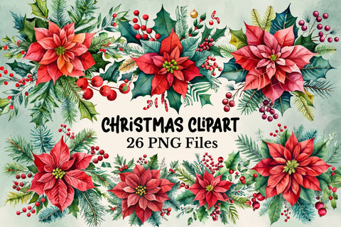 Watercolor Christmas Flower Clipart Sublimation Rupkotha 