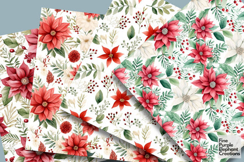 Watercolor Christmas Flowers Digital Pattern Fine Purple Elephant Creations 