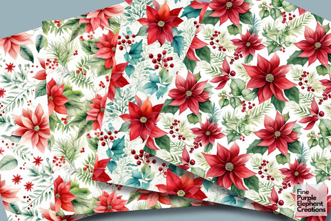 Watercolor Christmas Flowers Digital Pattern Fine Purple Elephant Creations 