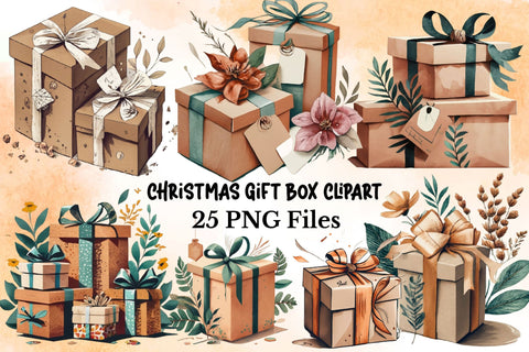 Watercolor Christmas Gift Box Clipart Sublimation Rupkotha 