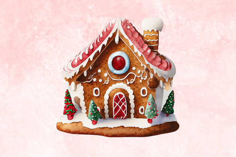 Watercolor Christmas Gingerbread House Clipart PNG Sublimation Jagonath Roy 