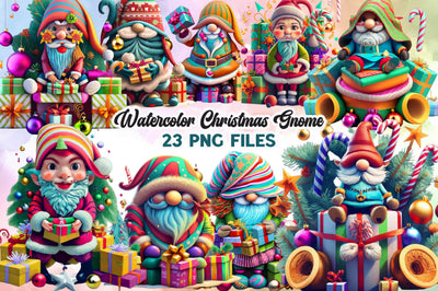 Watercolor Christmas Gnome Clipart Sublimation Rupkotha 