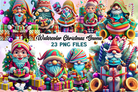 Watercolor Christmas Gnome Clipart Sublimation Rupkotha 