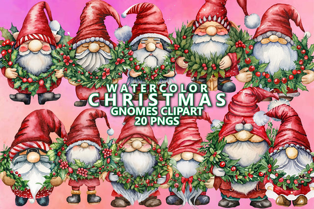 Watercolor Christmas Gnomes Clipart PNG Sublimation Jagonath Roy 