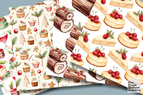 Watercolor Christmas Holiday Desserts Digital Pattern Fine Purple Elephant Creations 