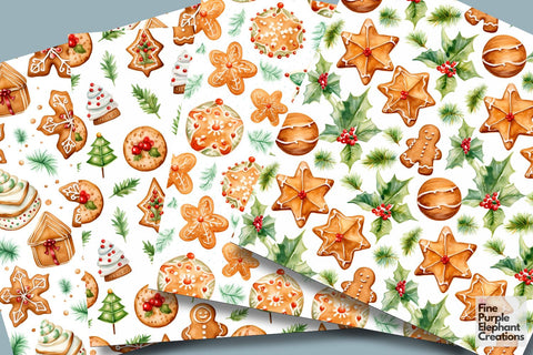 Watercolor Christmas Holiday Desserts Digital Pattern Fine Purple Elephant Creations 