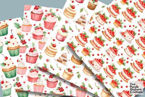 Watercolor Christmas Holiday Desserts Digital Pattern Fine Purple Elephant Creations 