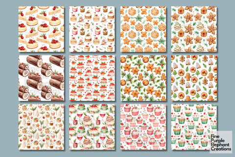 Watercolor Christmas Holiday Desserts Digital Pattern Fine Purple Elephant Creations 