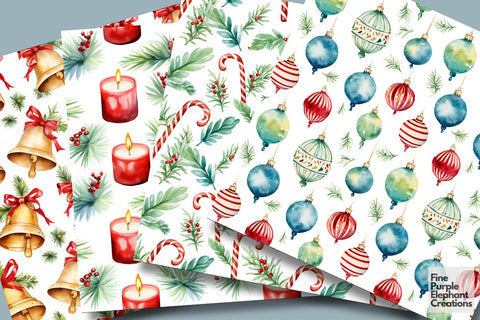 Watercolor Christmas Holiday Digital Pattern Fine Purple Elephant Creations 