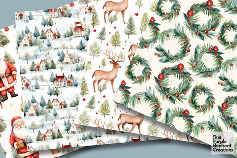 Watercolor Christmas Holiday Digital Pattern Fine Purple Elephant Creations 