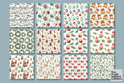Watercolor Christmas Holiday Digital Pattern Fine Purple Elephant Creations 