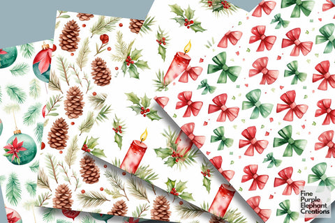 Watercolor Christmas Holiday Digital Pattern Fine Purple Elephant Creations 