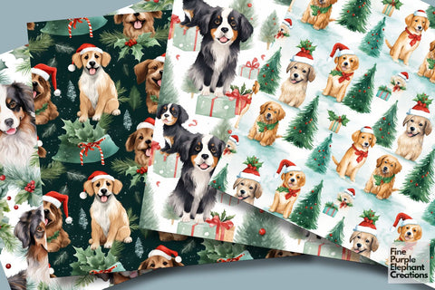 Watercolor Christmas Holiday Dogs Digital Pattern Fine Purple Elephant Creations 