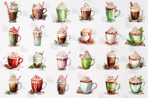 Watercolor Christmas Holiday Hot Chocolate Drinks Sublimation Fine Purple Elephant Creations 