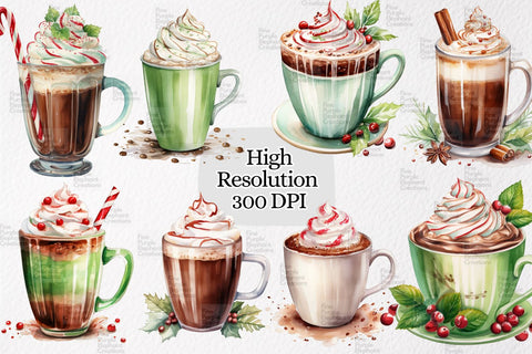 Watercolor Christmas Holiday Hot Chocolate Drinks Sublimation Fine Purple Elephant Creations 