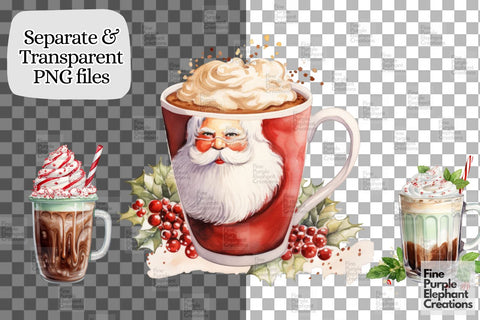 Watercolor Christmas Holiday Hot Chocolate Drinks Sublimation Fine Purple Elephant Creations 