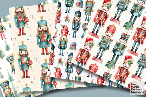 Watercolor Christmas Holiday Nutcracker Digital Pattern Fine Purple Elephant Creations 