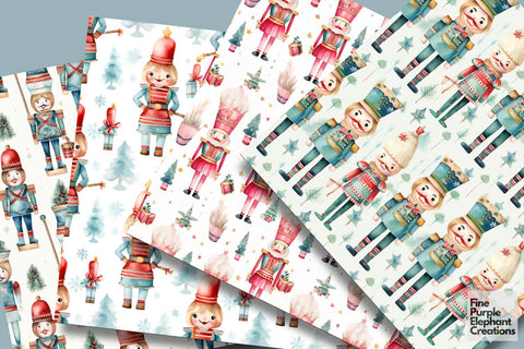 Watercolor Christmas Holiday Nutcracker Digital Pattern Fine Purple Elephant Creations 