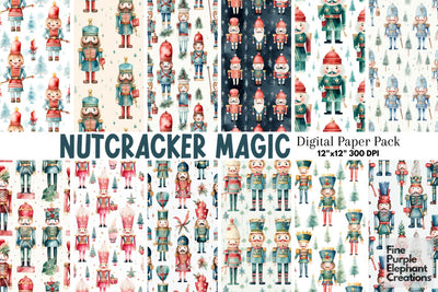 Watercolor Christmas Holiday Nutcracker Digital Pattern Fine Purple Elephant Creations 
