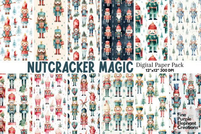 Watercolor Christmas Holiday Nutcracker Digital Pattern Fine Purple Elephant Creations 