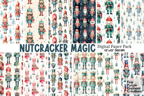 Watercolor Christmas Holiday Nutcracker Digital Pattern Fine Purple Elephant Creations 