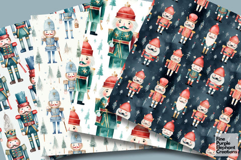 Watercolor Christmas Holiday Nutcracker Digital Pattern Fine Purple Elephant Creations 