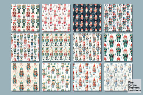 Watercolor Christmas Holiday Nutcracker Digital Pattern Fine Purple Elephant Creations 