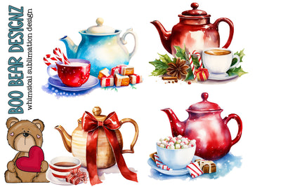 Watercolor Christmas Hot Cocoa Clipart Sublimation Boo Bear Designz 