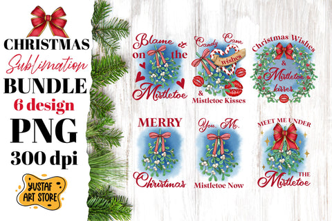 Watercolor Christmas Mistletoe sublimation Bundle 6 design Sublimation Yustaf Art Store 
