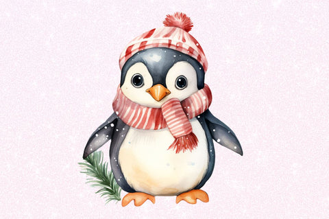Watercolor Christmas Penguin Clipart Sublimation Regulrcrative 
